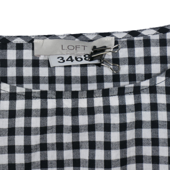Ann Taylor Loft Blouse Women PS Small Petite Black White Gingham Split Sleeves - Picture 9 of 13